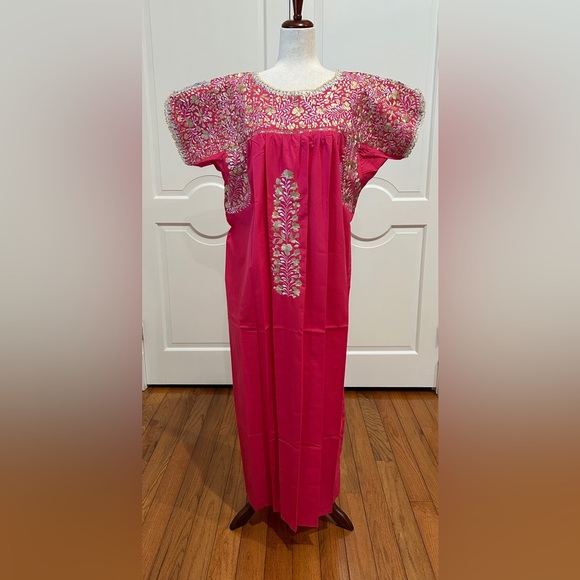 PC # E-1999 Dresses & Skirts - XL San Antonino Maxi Dress,Oax,Mexican dress Hand Embroidered with Silk threads.